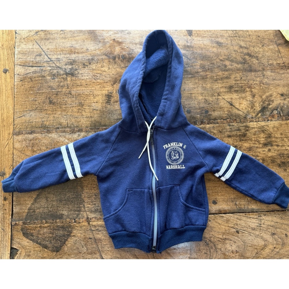 Vintage 90's Franklin & Marshall Hooded Sweatshirt Blue Zip Baby College F&M